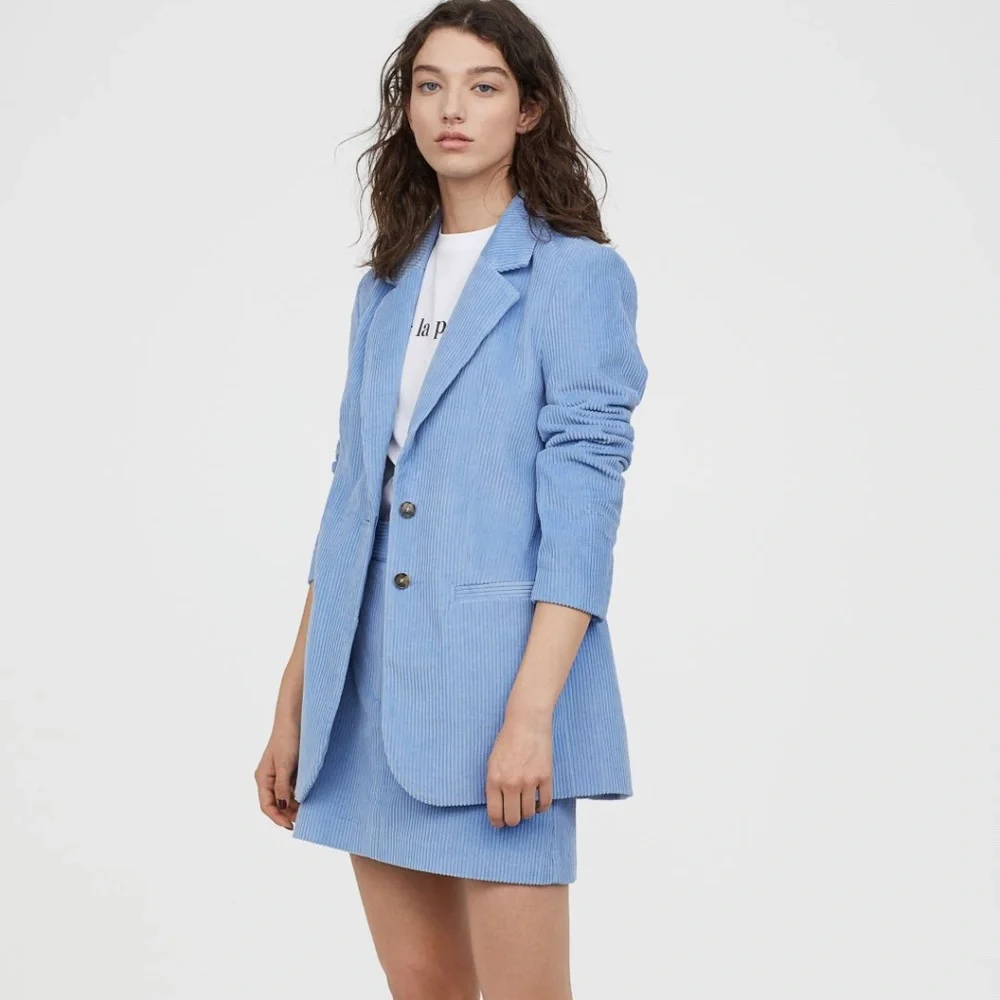 H&M Trend Corduroy Blazer Jacket in Powder Blue Size EUR 40 / US 8 - Picture 3 of 4